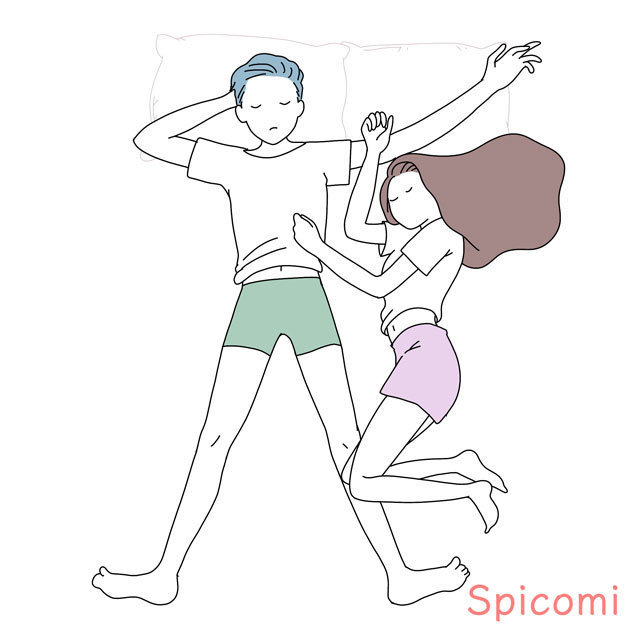 一方がぶら下がる形で寝る［カップル寝方寝相診断］