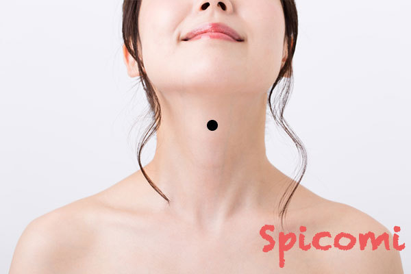 のど仏の上下延長線先にあるほくろ