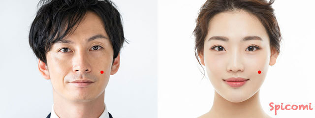 男性と女性の頬のほくろ占いの意味