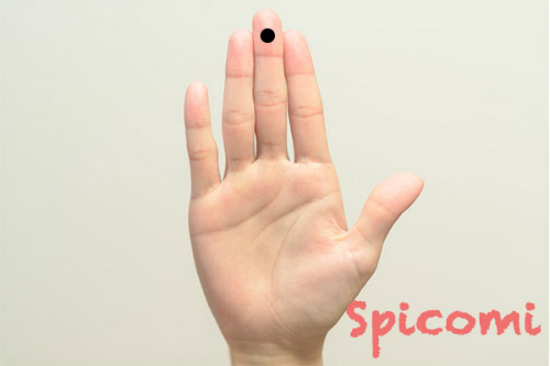 右手中指の第一関節より上のほくろ