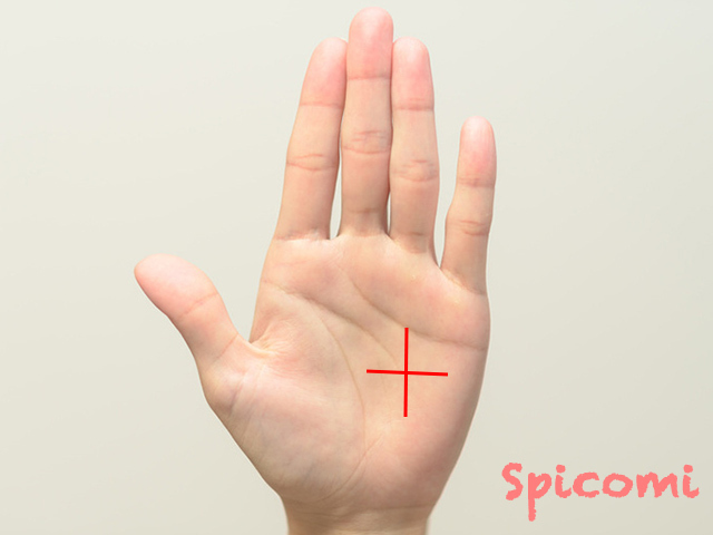 手のひらに大きな十字線(バツ)